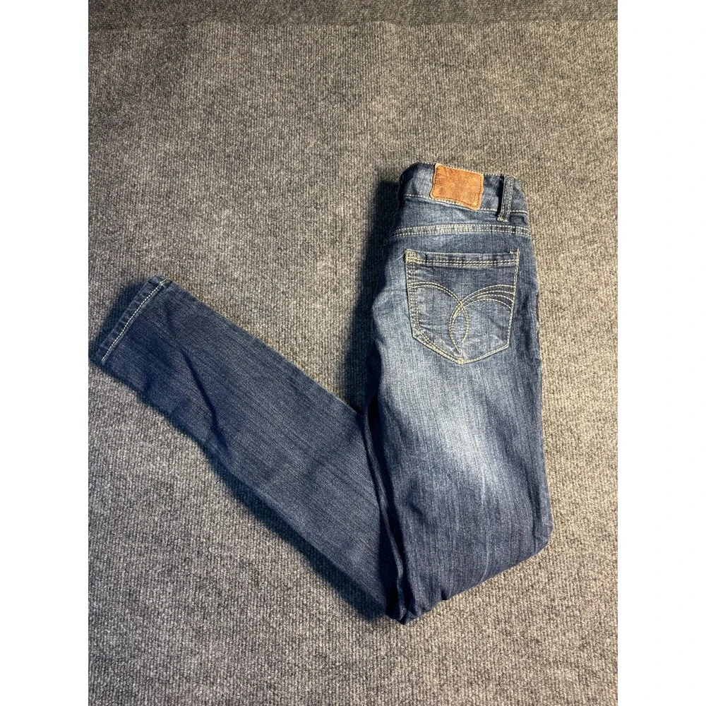 Paris Blues Skinny Jeans Womens‎ 1 Blue Denim Contrast Stitch Faded Whiskered